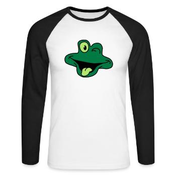 Grenouille comique impertinent visage - T-shirt baseball manches longues Homme - blanc/noir - Devant - Nik (191cm)