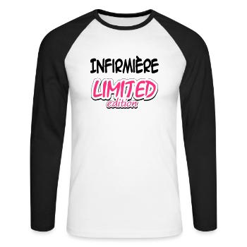 Docteur / Infirmier / Kiné / Médecin / Infirmière - T-shirt baseball manches longues Homme - blanc/noir - Devant - Nik (191cm)
