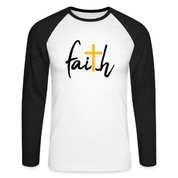 Faith Kreuz Glaube - Unisex Baseballshirt langarm - Weiß/Schwarz - Vorne - Nik (191cm)