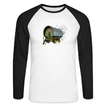 Pferd gezogen Bogen-Top-Karawane, - Unisex Baseballshirt langarm - Weiß/Schwarz - Vorne - Nik (191cm)