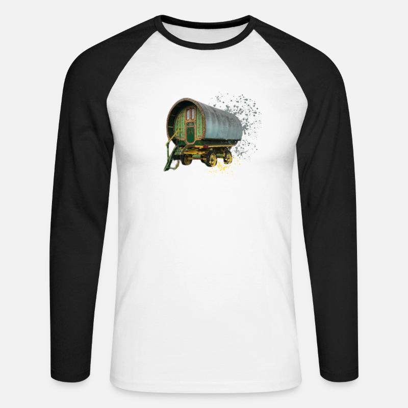 Pferd gezogen Bogen-Top-Karawane, - Unisex Baseballshirt langarm - Weiß/Schwarz