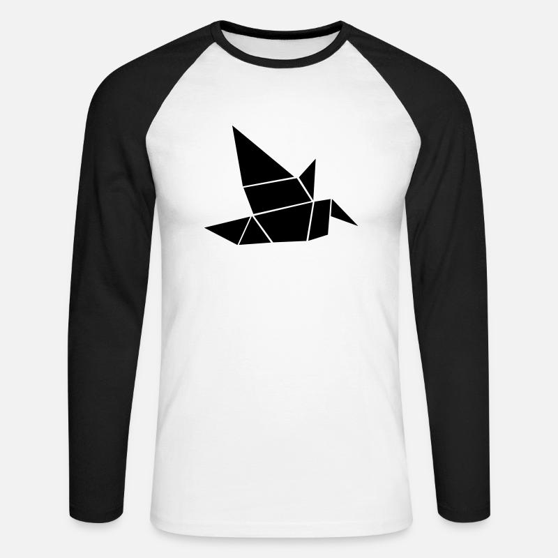 Origami Vogel Taube Friedenstaube Geschenk - Unisex Baseballshirt langarm - Weiß/Schwarz