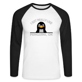 I just like penguins - Unisex Long Sleeve Baseball T-Shirt - white/black - Front - Nik (191cm)
