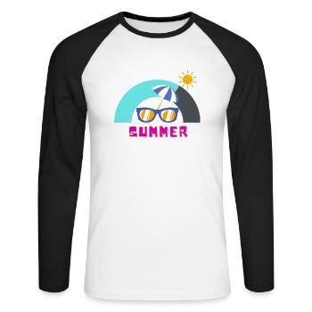 Sonniger Sommer und Freizeit - Unisex Baseballshirt langarm - Weiß/Schwarz - Vorne - Nik (191cm)