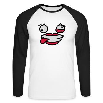 Visage comique féminin fou - T-shirt baseball manches longues Homme - blanc/noir - Devant - Nik (191cm)