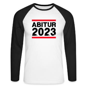 Obtention du diplôme d’études secondaires 2023 - T-shirt baseball manches longues Homme - blanc/noir - Devant - Nik (191cm)