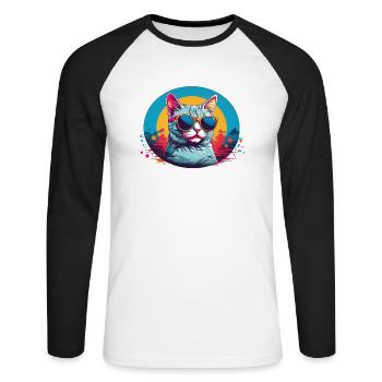 Cool Cat with Sungalsses - Unisex Long Sleeve Baseball T-Shirt - white/black - Front - Nik (191cm)
