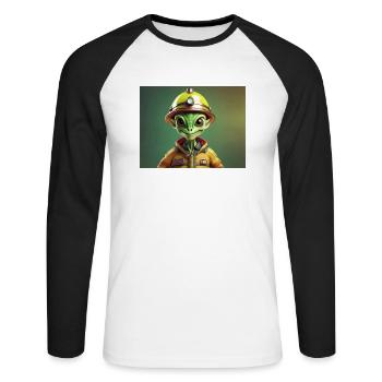 cute little green retro vintage alien firefighter - Unisex Long Sleeve Baseball T-Shirt - white/black - Front - Nik (191cm)