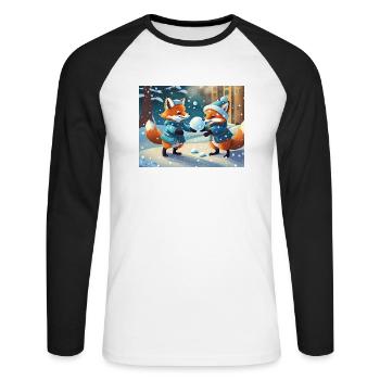 mignon petit renard démon vie quotidienne - jouer à la neige - T-shirt baseball manches longues Homme - blanc/noir - Devant - Nik (191cm)