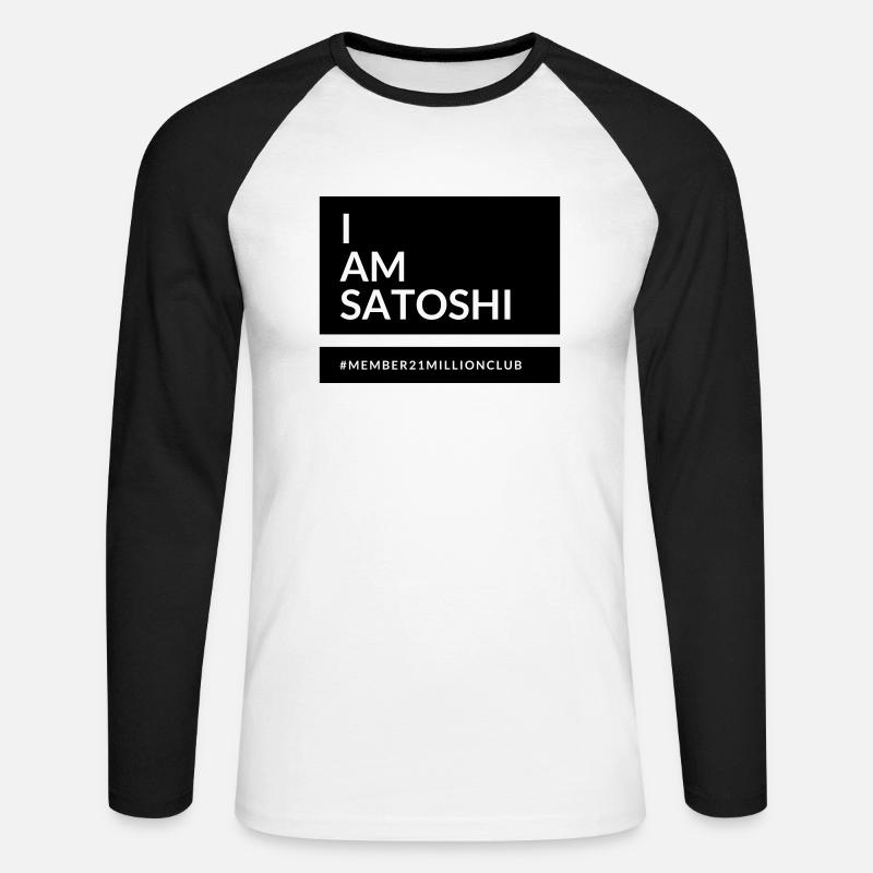 I am Satoshi - Unisex Baseballshirt langarm - Weiß/Schwarz