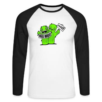 Câlins gratuits Cactus câlin visage triste bouclier - T-shirt baseball manches longues Homme - blanc/noir - Devant - Nik (191cm)