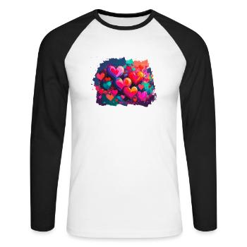 herzen,bunt,pink,graffiti,herz,malerei - Unisex Baseballshirt langarm - Weiß/Schwarz - Vorne - Nik (191cm)