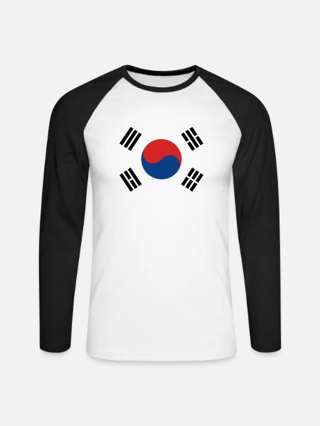 Südkorea - Unisex Baseballshirt langarm - Weiß/Schwarz