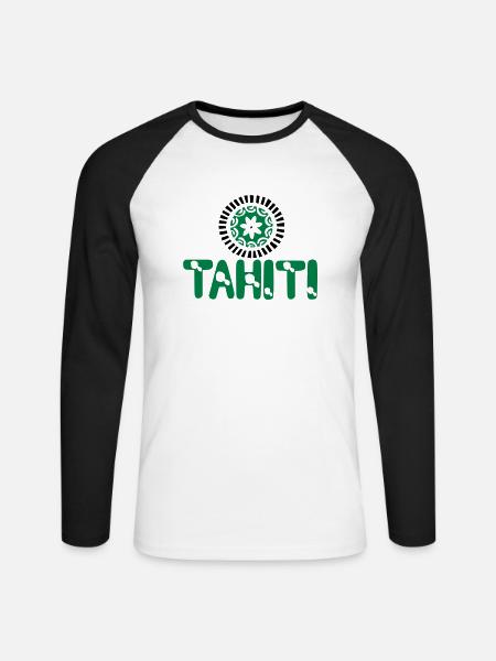 polynesische Tätowierung Tiara Tahiti Karte - Unisex Baseballshirt langarm - Weiß/Schwarz