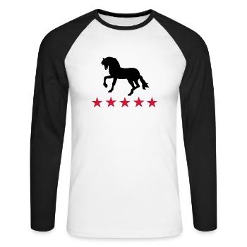 chevaux - T-shirt baseball manches longues Homme - blanc/noir - Devant - Nik (191cm)