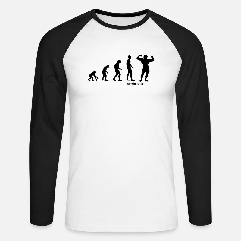 Evolution Bodybuilding Bodybuilder Geschenk - Unisex Baseballshirt langarm - Weiß/Schwarz