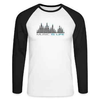music_is_life_001 - T-shirt baseball manches longues Homme - blanc/noir - Devant - Nik (191cm)