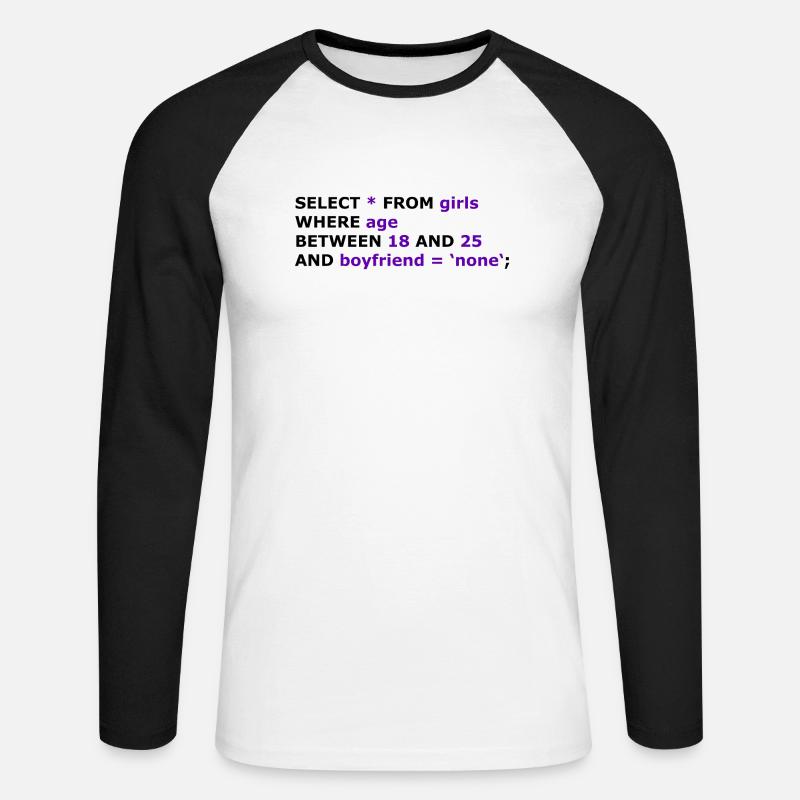 SQL select * from girls - Unisex Baseballshirt langarm - Weiß/Schwarz