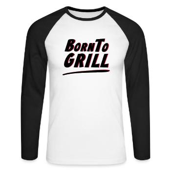 Born To Grill grillen BBQ T Shirt - Unisex Baseballshirt langarm - Weiß/Schwarz - Vorne - Nik (191cm)