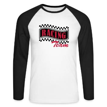racing_team_002 - Unisex Baseballshirt langarm - Weiß/Schwarz - Vorne - Nik (191cm)
