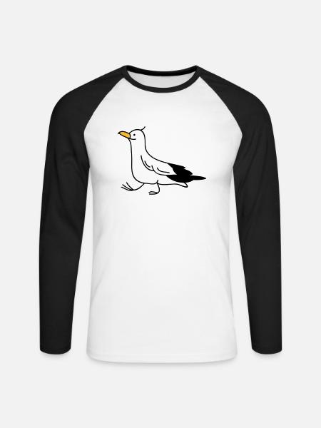 Funny seagull - Unisex Long Sleeve Baseball T-Shirt - white/black