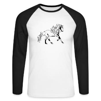 Himmlisch Fantasy Pferd Pferde Pony Reiter Hengst - Unisex Baseballshirt langarm - Weiß/Schwarz - Vorne - Nik (191cm)