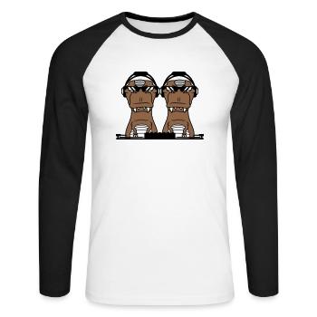 2 Coole DJ Dinosaurier T-Rex Mischpult Party Musik - Unisex Baseballshirt langarm - Weiß/Schwarz - Vorne - Nik (191cm)