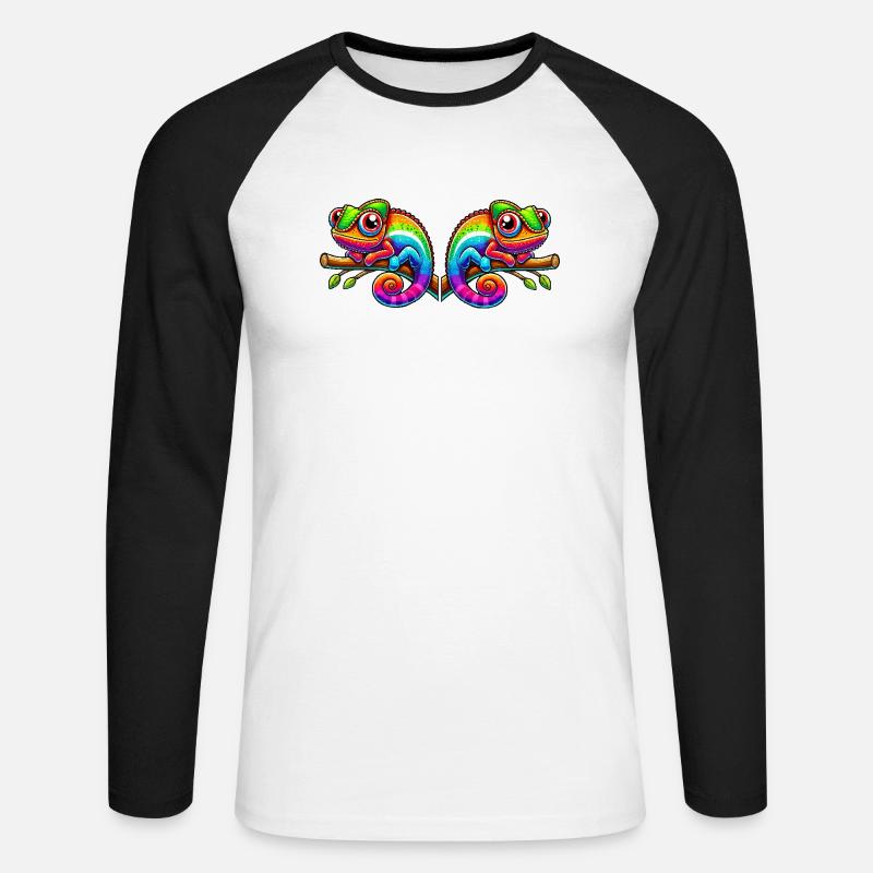 Chamäleon Comic 2 - Unisex Baseballshirt langarm - Weiß/Schwarz