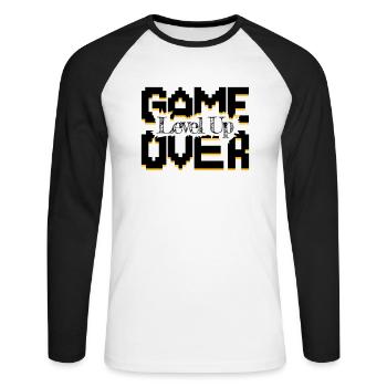 Game Over, faites revivre les jeux vintage et montez de niveau - T-shirt baseball manches longues Homme - blanc/noir - Devant - Nik (191cm)