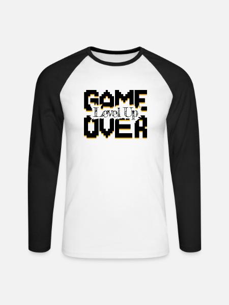 Game Over, beleben Sie Vintage-Spiele wieder und steigen Sie auf - Unisex Baseballshirt langarm - Weiß/Schwarz