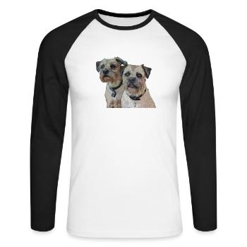 Two Border Terriers - Unisex Long Sleeve Baseball T-Shirt - white/black - Front - Nik (191cm)