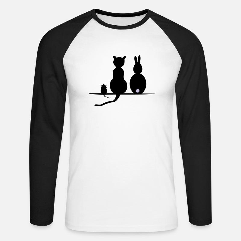 Katz Maus Hase - Unisex Baseballshirt langarm - Weiß/Schwarz