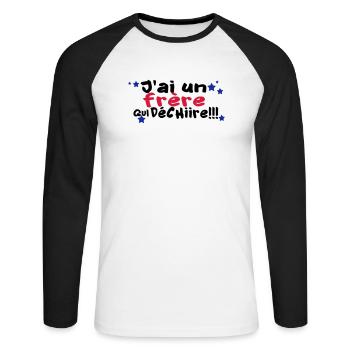 mon frère déchire - T-shirt baseball manches longues Homme - blanc/noir - Devant - Nik (191cm)