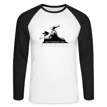 No Friends on Powderdays - Unisex Baseballshirt langarm - Weiß/Schwarz - Vorne - Nik (191cm)
