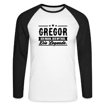 Man Myth Legend Gregor - Unisex Long Sleeve Baseball T-Shirt - white/black - Front - Nik (191cm)