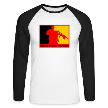 deu_freiheit_ist_nicht_kostenlos_big - Unisex Baseballshirt langarm - Weiß/Schwarz - Vorne - Nik (191cm)