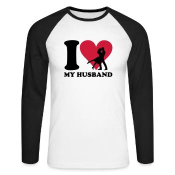 I love my Husband - Unisex Baseballshirt langarm - Weiß/Schwarz - Vorne - Nik (191cm)