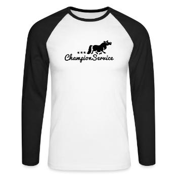 Champion Service - Turniertrottel - Unisex Baseballshirt langarm - Weiß/Schwarz - Vorne - Nik (191cm)