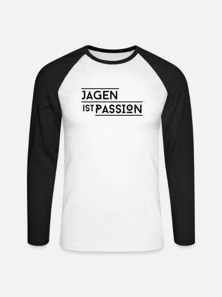 Jagen ist Passion - Unisex Baseballshirt langarm - Weiß/Schwarz