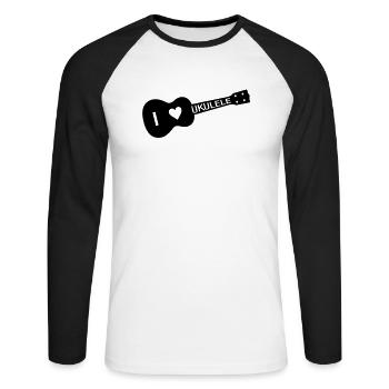 I love UKULELE - Unisex Baseballshirt langarm - Weiß/Schwarz - Vorne - Nik (191cm)