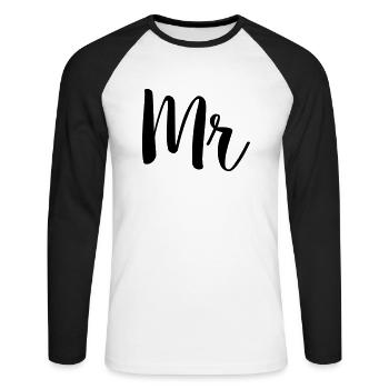 mr simple - Unisex Baseballshirt langarm - Weiß/Schwarz - Vorne - Nik (191cm)