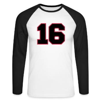 Number16 - Unisex Long Sleeve Baseball T-Shirt - white/black - Front - Nik (191cm)