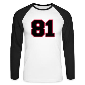 number81 - Unisex Baseballshirt langarm - Weiß/Schwarz - Vorne - Nik (191cm)