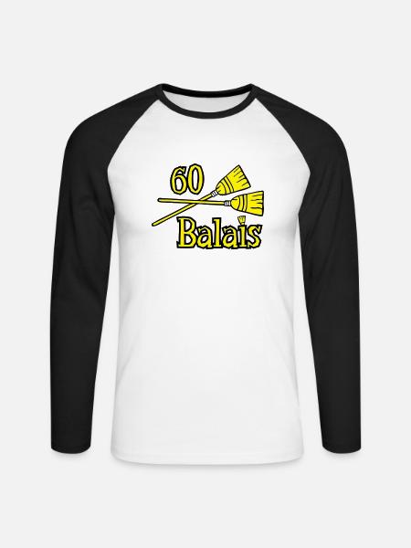60 balais ans - T-shirt baseball manches longues Homme - blanc/noir