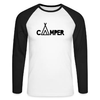 Camper - Unisex Baseballshirt langarm - Weiß/Schwarz - Vorne - Nik (191cm)