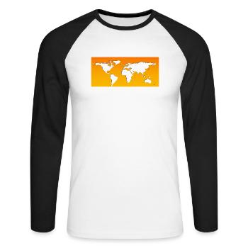 Weltkarte orange transparent - Unisex Baseballshirt langarm - Weiß/Schwarz - Vorne - Nik (191cm)