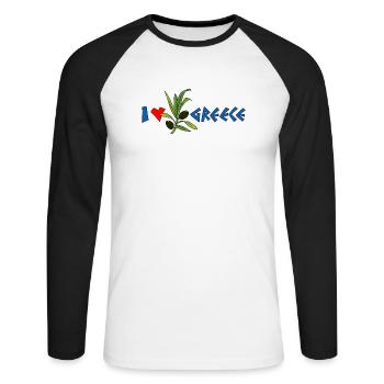 Ich liebe Griechenland mit Olivenbäumen - Unisex Baseballshirt langarm - Weiß/Schwarz - Vorne - Nik (191cm)