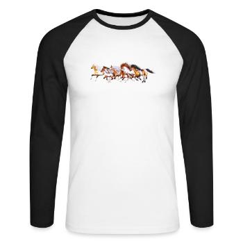 Troupeau de chevaux sauvages - T-shirt baseball manches longues Homme - blanc/noir - Devant - Nik (191cm)
