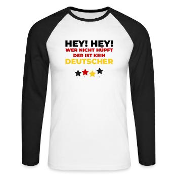 Wer nicht hüpft der ist kein Deutscher - Unisex Baseballshirt langarm - Weiß/Schwarz - Vorne - Nik (191cm)