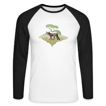 Renard, motif renard roux - T-shirt baseball manches longues Homme - blanc/noir - Devant - Nik (191cm)